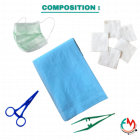 Set de pansement complet avec 2 pinces + CHAMP 45x75 + Masque + compresses