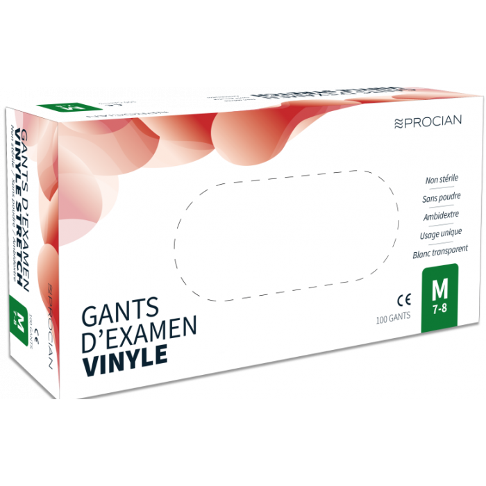 Gants vinyle non poudrés Procian taille L, boîte de 100 - FM Medical