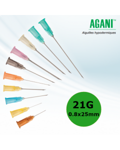 Aiguilles Agani Terumo 21G 0.8x25mm, Vert, Boîte de 100