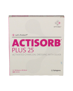 ACTISORB Plus Pansement au charbon actif et à l’argent 10.5 cm x 10.5 cm, boîte de 12