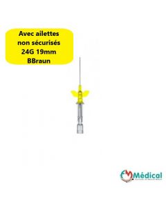 Cathéter court à ailettes Introcan Certo, 24G 19mm, Jaune, B.Braun, la boîte de 50