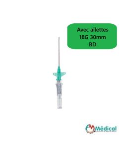 Cathéter court droit BD Insyte avec ailettes 18G 30mm Vert BD, boîte de 50