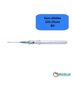 Cathéter de sécurité BD Insyte Autoguard 22G, 25mm, sans ailettes, Bleu, Boite de 50