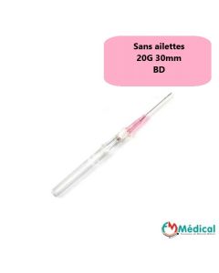 Cathéter de sécurité BD Insyte Autoguard 20G, 30mm, sans ailettes, Rose, Boite de 50