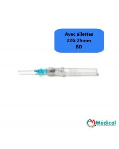 Cathéter sécurisé avec ailettes 22G 25mm Bleu, Insyte Autoguard BD Boîte de 50
