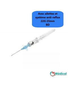 Cathéter sécurisé avec ailettes 22G 25mm Bleu, BD Insyte Autoguard blood control, Boîte de 50