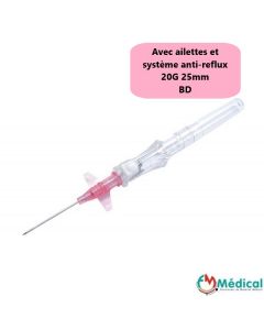 Cathéter sécurisé avec ailettes 20G 25mm Rose, BD Insyte Autoguard blood control, Boîte de 50