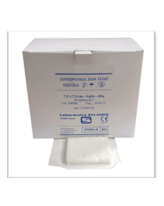 Compresse en non-tissé stériles 40g/m2, 10x10 cm boîte de 50 sachets de 2