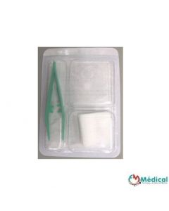 Set de pansement N°3, 1 pince + 5 compresses dans un blister en 3 alvéoles
