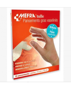 Pansement Vaseliné MEFRA tulle, stérile, 10cmx10cm, boîte de 10