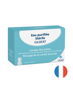 Eau purifiée stérile 50ml Gilbert, boite de 32