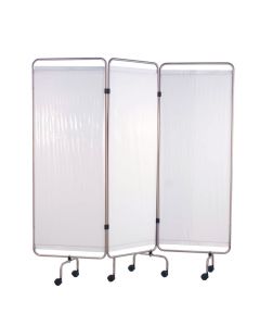 PARAVENT 155 x 61 cm INOX, 3 PANNEAUX AVEC RIDEAUX TENDUS BLANCS