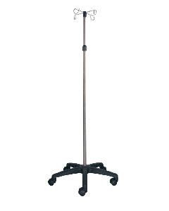 Pied à sérum à roulettes plastique, tige inox et 4 crochets inox