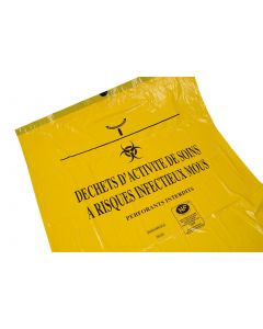 Sacs poubelles DASRI 30L jaune, logo infectieux, épaisseur 20µ par 500