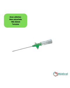 Cathéter court à ailettes I.V. Surflo-W, 18G - 32mm, Vert, boîte de 50