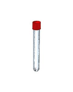 Tube fond rond en PS 16ml diam 16mm x H.120mm bouchon à vis rouge, sachet de 125 pièces